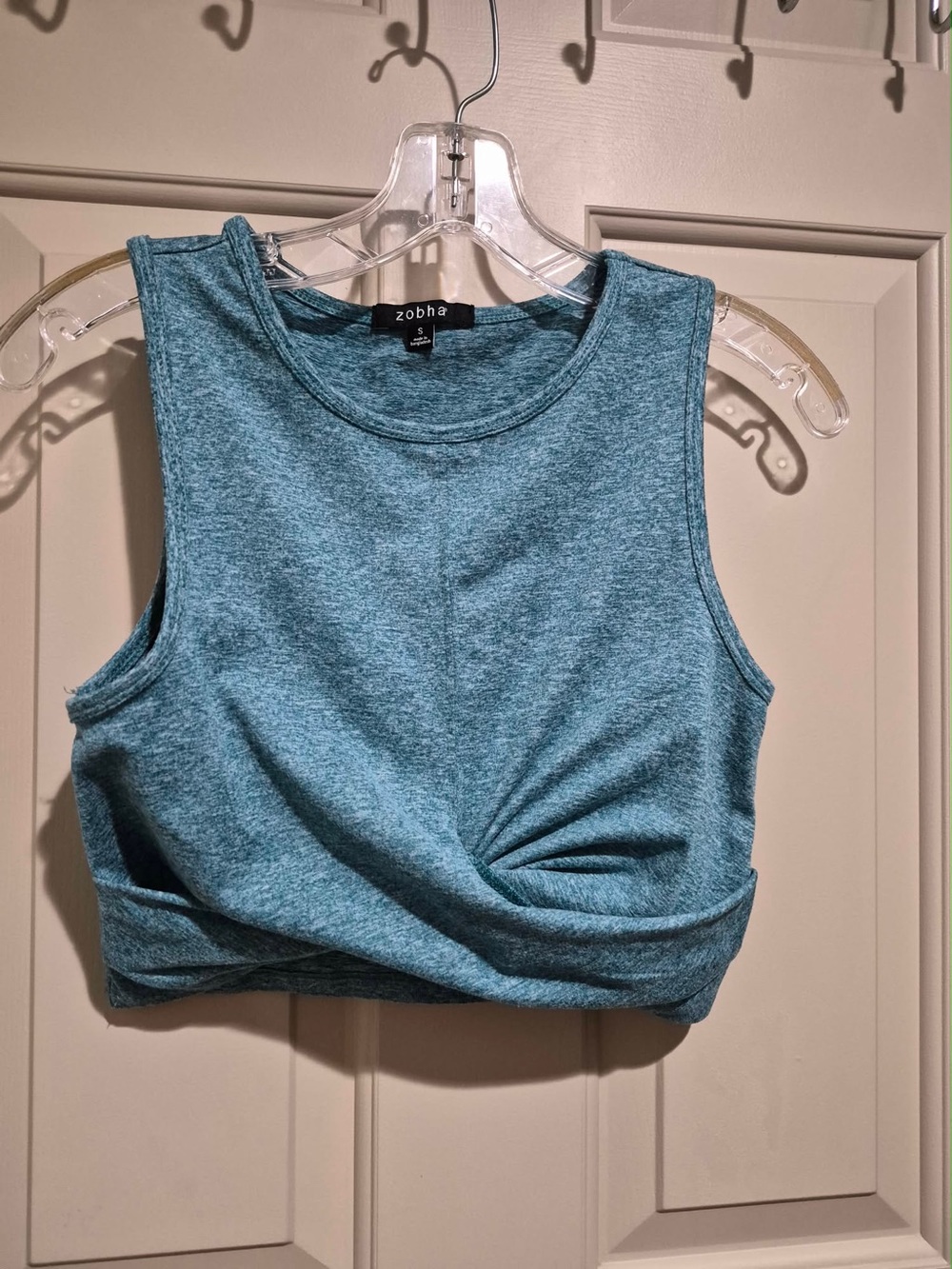 Zobha Teal Twist-Front Cropped Tank Top